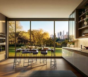 cocina reformada con vistas al jardin